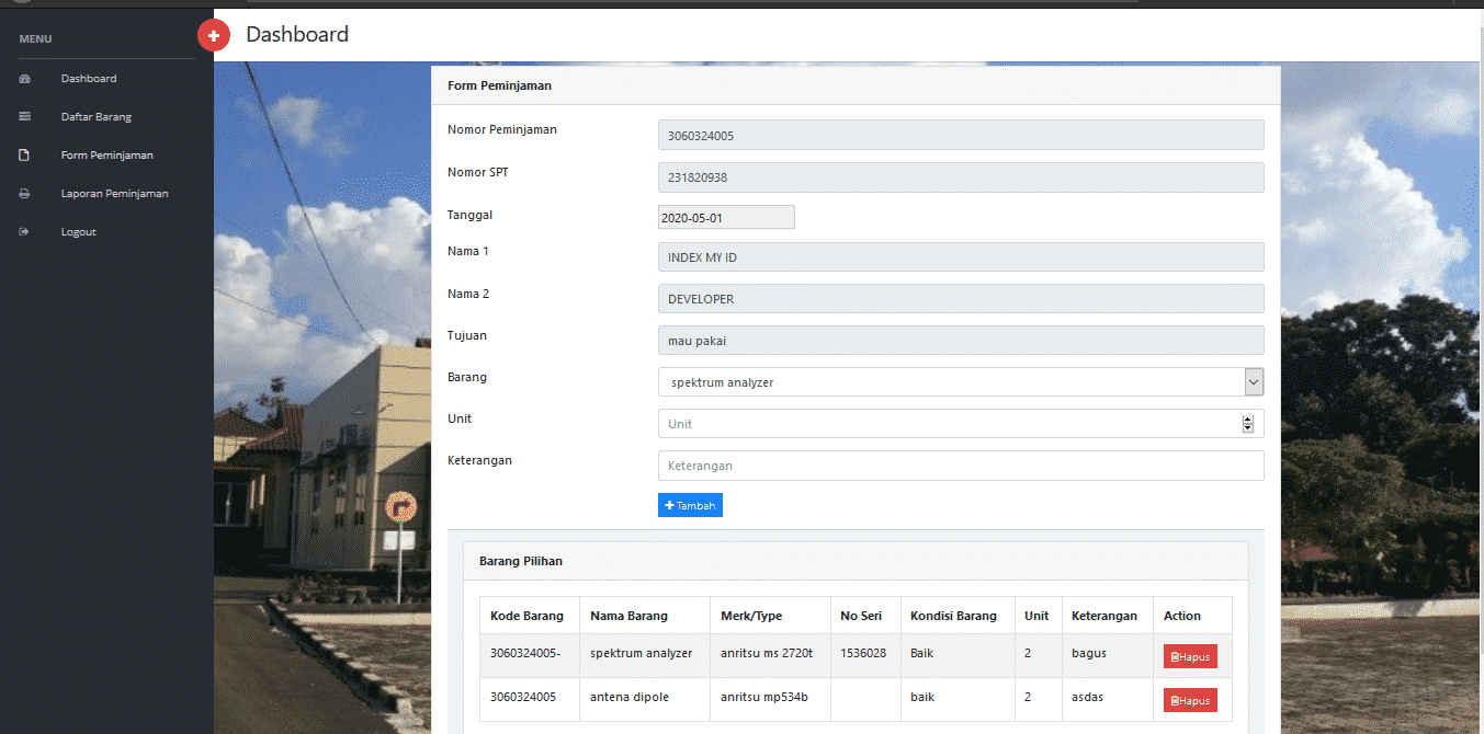  source code form peminjaman